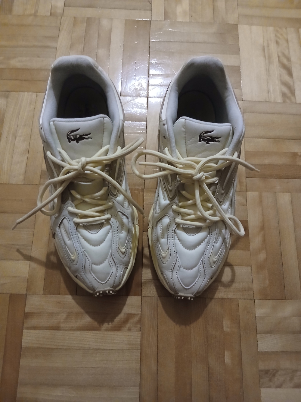 Lacoste L003 EVO Cream and White Lace-Up Athletic Sneakers